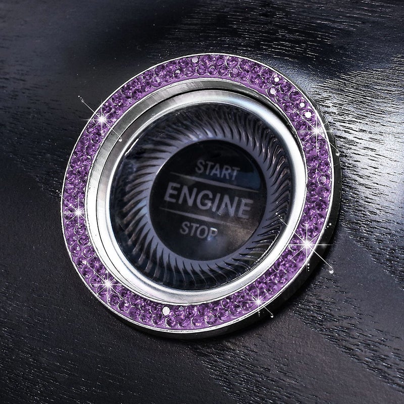 ToBeQueen Purple Car Bling Ring  Diamond Rhinestone Push Start Emblem Sticker  Interior Crystal Car Decor Bling Car Accessories(Purple) - Image 5